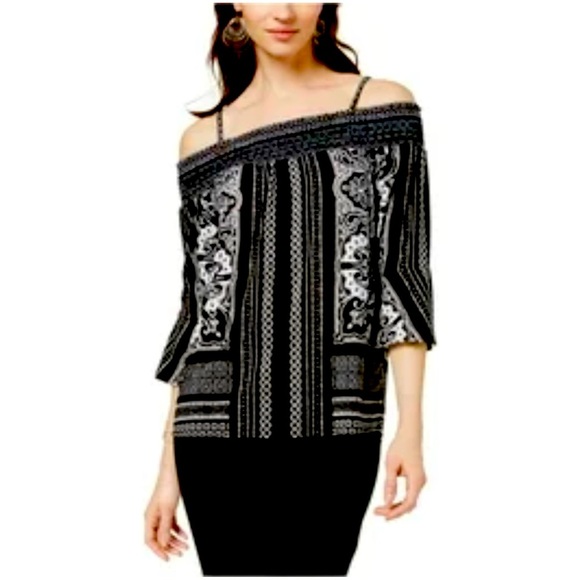 INC International Concepts Tops - INC International Concepts Black and White Patterned Blouse